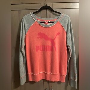 PUMA Distressed Crew Neck Sweatshirt Red/Orange Gray Color Size Small